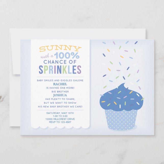 Blue Cupcake Sprinkles Baby Sprinkle Invitation (Devant)