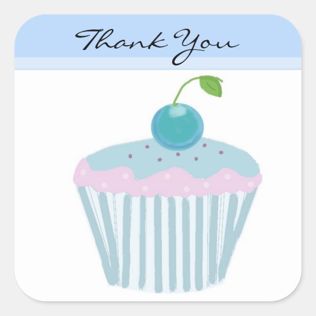 Blue Cupcake Vielen Dank Quadratischer Aufkleber (Vorderseite)