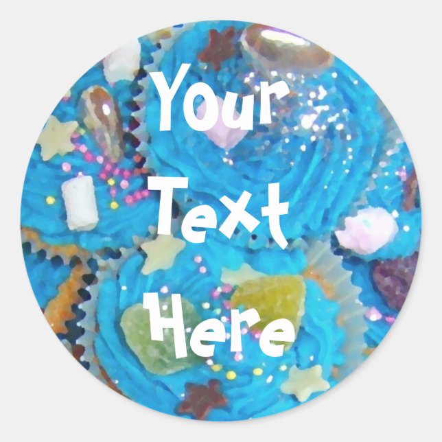 Blue Cupcakes 'Your Text', weißer Aufkleber (Vorderseite)