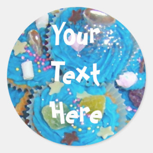 Blue Cupcakes 'Your Text', weißer Aufkleber