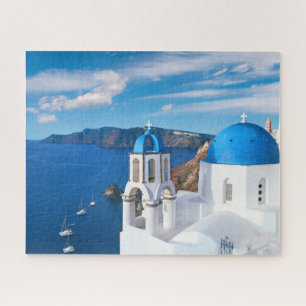 Blue Cupola Church Ocean View Oia Santorini Greece