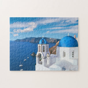 Blue Cupola Church Ocean View Oia Santorini Griech