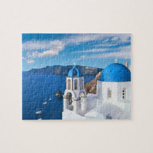 Blue Cupola Church Ocean View Oia Santorini Griech