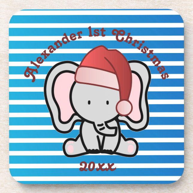 Blue Custom Baby Boy Name First Christmas 2022 Getränkeuntersetzer (Vorderseite)