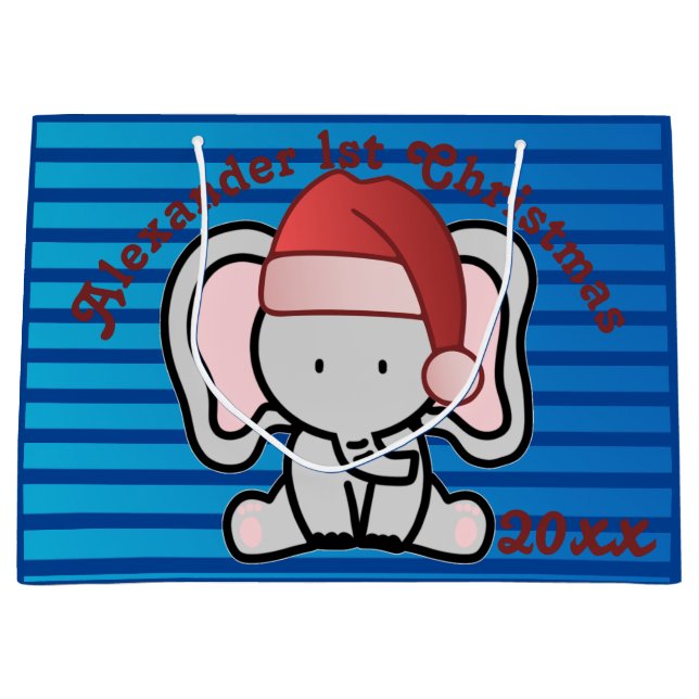 Blue Custom Baby Boy Name First Christmas 2022 Große Geschenktüte (Vorderseite)