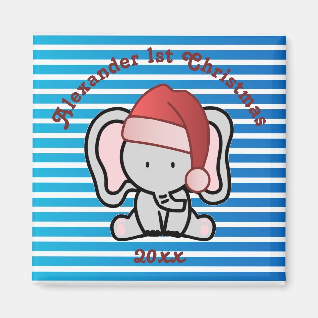 Blue Custom Baby Boy Name First Christmas 2022 Magnet (Vorne)