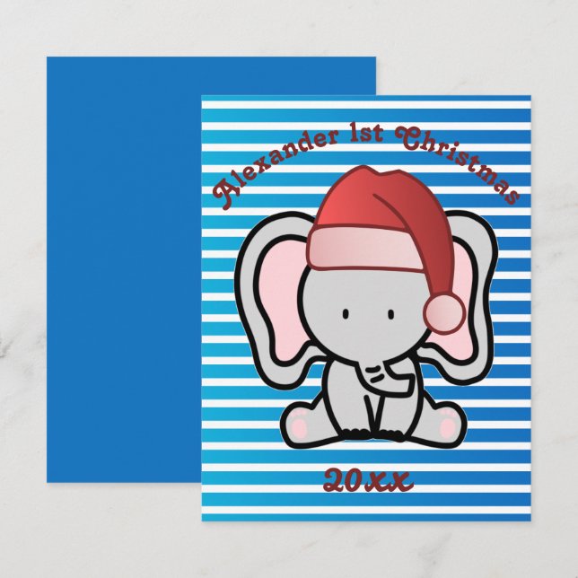 Blue Custom Baby Boy Name First Christmas 2022 Mitteilungskarte (Vorne/Hinten)