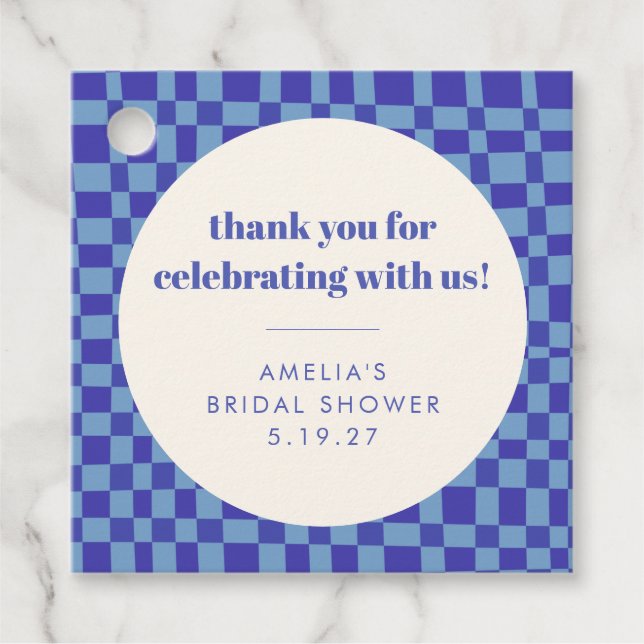 Blue Custom Brautparty Checkerboard Vielen Dank Geschenkanhänger (Vorderseite)