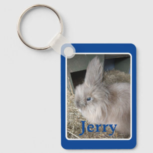 Blue Custom Bunny Foto und Name Keepake Schlüsselanhänger