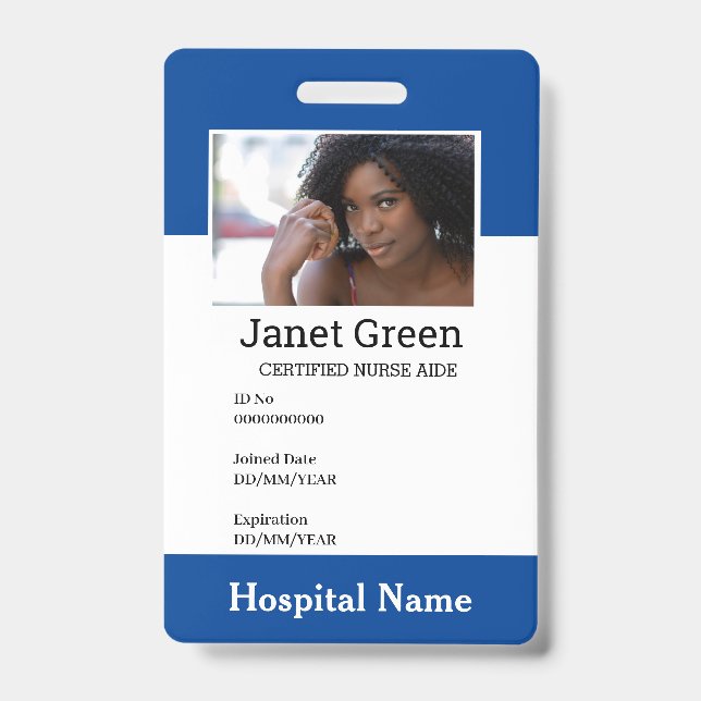 Blue Custom Employee Nurse Doctor ID Foto Ausweis (Front)