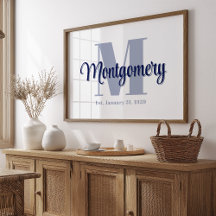 Blue Custom Family Name Poster Hochzeitsgeschenk I