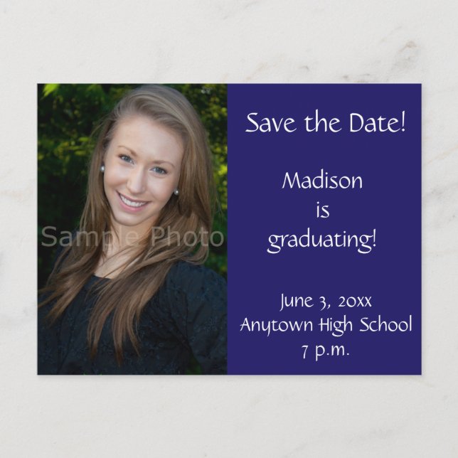 Blue Custom Foto Abschluss Save the Date Card Ankündigungspostkarte (Vorderseite)