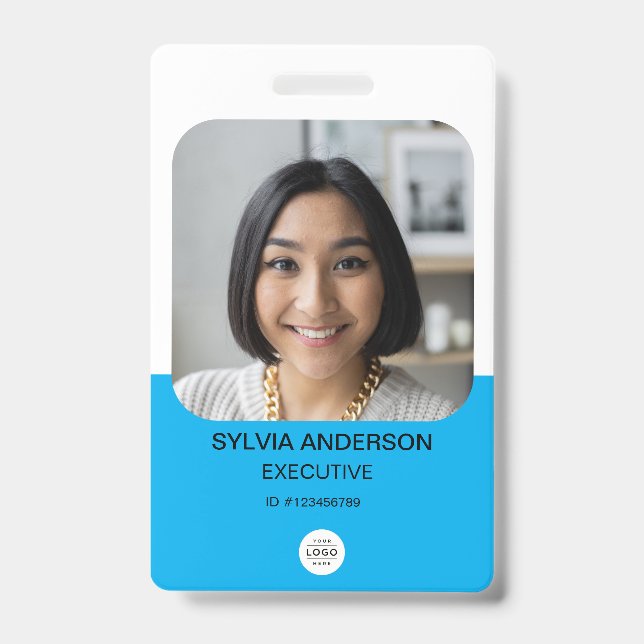 Blue Custom Foto Employee ID Logo QR Code Ausweis (Vorderseite)