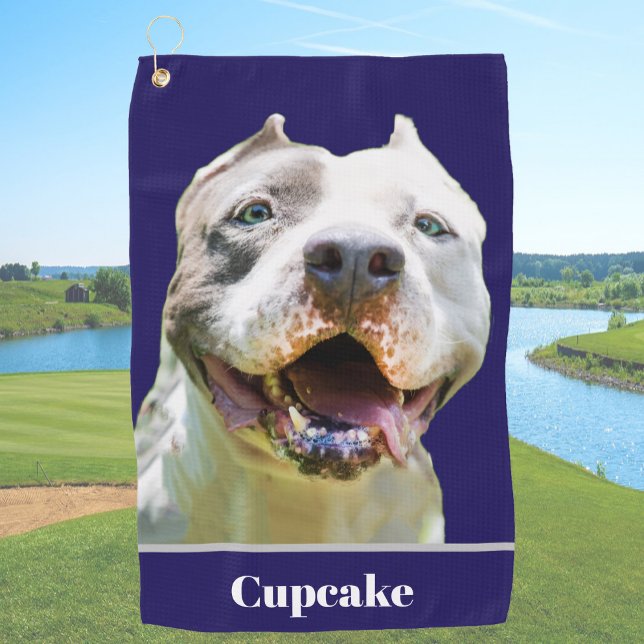 Blue Custom Name Dog Photo Personalized Golfhandtuch (Von Creator hochgeladen)