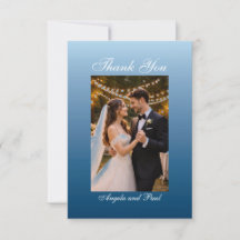 Blue Custom Photo Wedding Thank You Card Flat