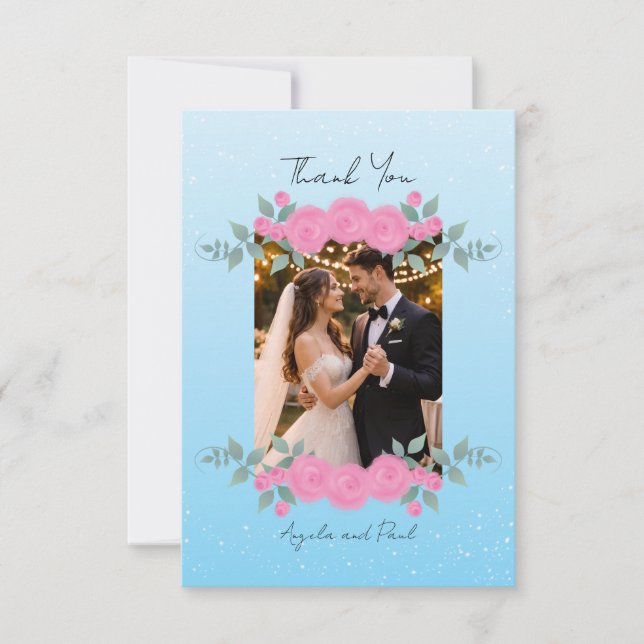 Blue Custom Photo Wedding Thank You Card Flat Dankeskarte (Vorderseite)