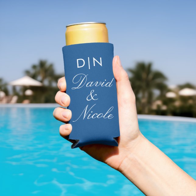 Blue Custom Text Can Cooler Personalized Sleeve Selters Dosenkühler (In Situ Pool)