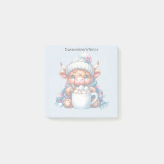 Blue Custom Winter Highland Cow/Bovine Post-it Klebezettel
