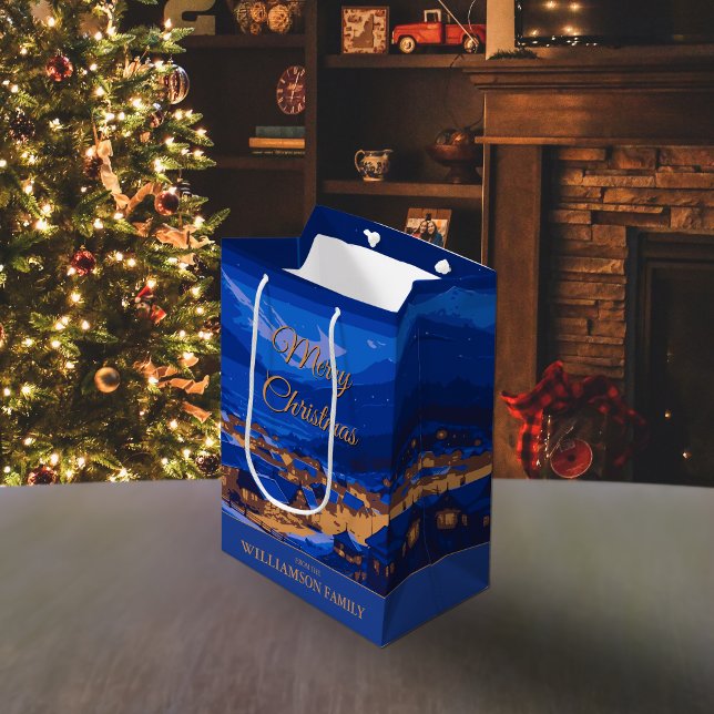 Blue Custom Winter Village Weihnachten Mittlere Geschenktüte (Von Creator hochgeladen)