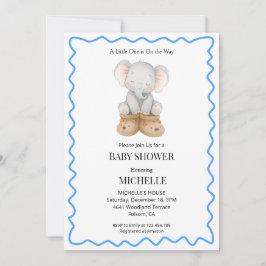 Blue Cute Baby Elephant Baby Shower Invitation  Einladung