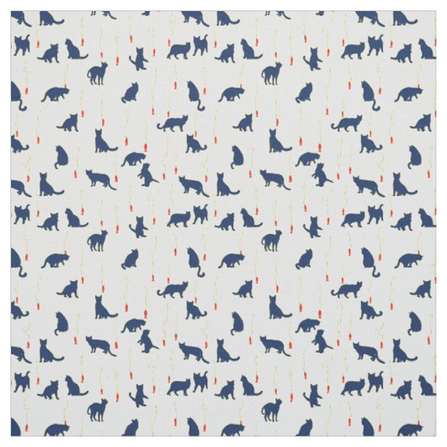 Blue cute kittens and red fishes stoff (Muster)