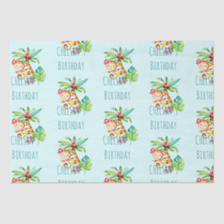 Blue Cute Monkey Personalized Happy Birthday Seidenpapier