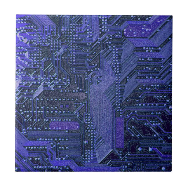 Blue Cyber Circuit Board Tech Art Electronics Fliese (Vorderseite)