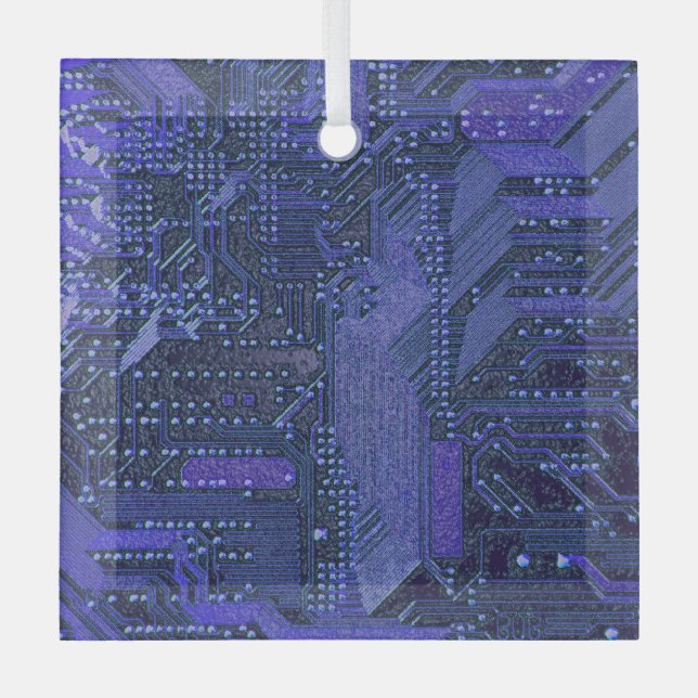 Blue Cyber Circuit Board Tech Art Electronics Ornament Aus Glas (Vorderseite)