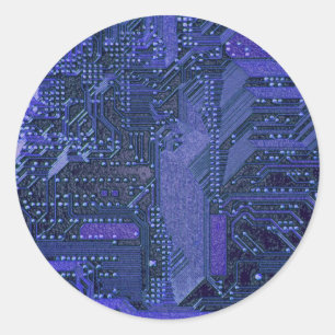 Blue Cyber Circuit Board Tech Art Electronics Runder Aufkleber