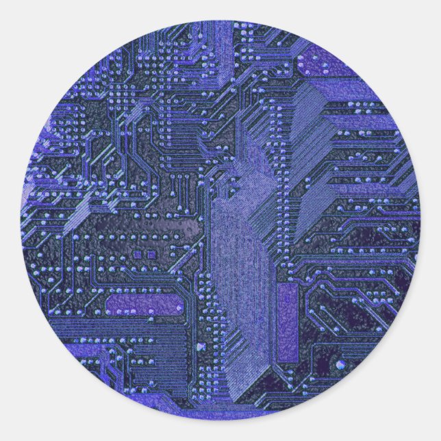 Blue Cyber Circuit Board Tech Art Electronics Runder Aufkleber (Vorderseite)