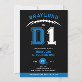 Blue D1 American Football First Birthday Einladung