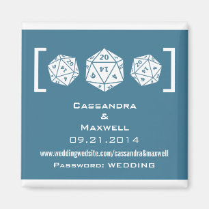 Blue D20 Dice Gamer Mariage Info Magnet v2