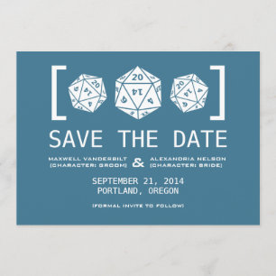 Blue D20 Dice Gamer Save the Date einladen