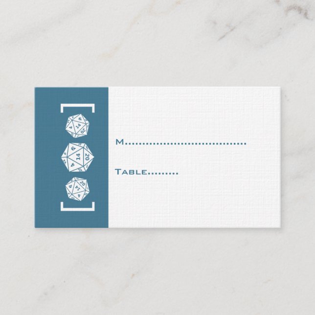 Blue D20 Dice Gamer Wedding Platzkarte (Vorderseite)