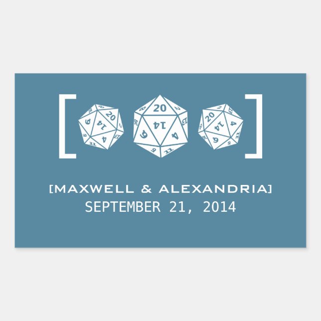 Blue D20 Dice Gamer Wedding Stickers (Vorderseite)