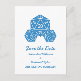 Blue D20 Dice Save the Date Postkarte