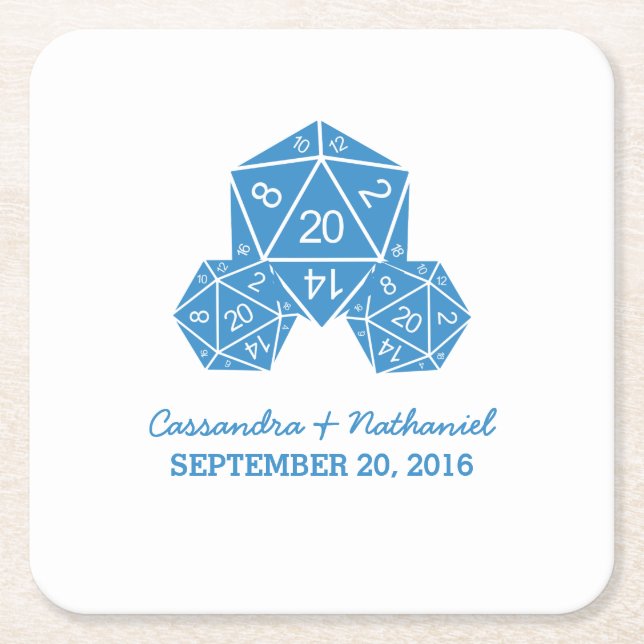 Blue D20 Dice Wedding Paper Untersetzer (Vorderseite)