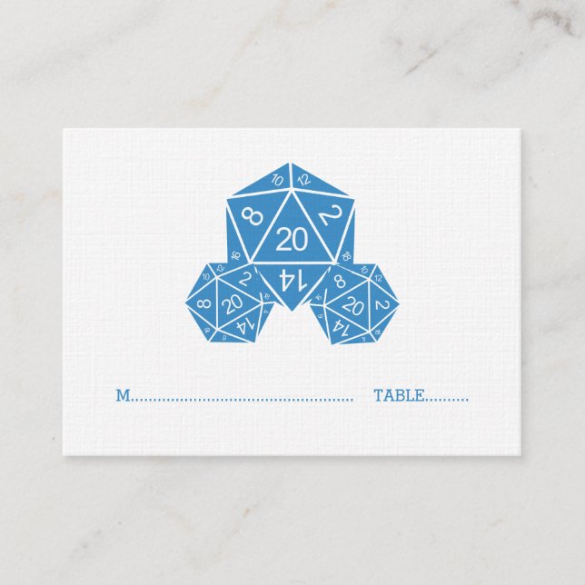 Blue D20 Dice Wedding Platzkarte (Vorderseite)