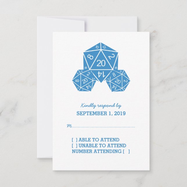 Blue D20-Würfel-Antwortkarte RSVP Karte (Vorderseite)