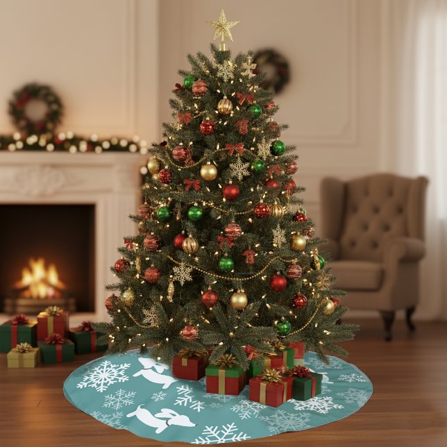 Blue Dackel Dog Weihnachtsbaum Rock Holiday Polyester Weihnachtsbaumdecke (Blue dachshund Christmas tree skirt)