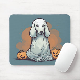 Blue Dackel Ghost Orange Pumpkin Halloween Mousepad