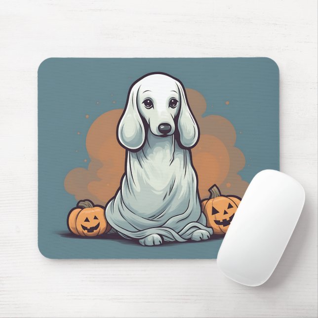 Blue Dackel Ghost Orange Pumpkin Halloween Mousepad (Mit Mouse)