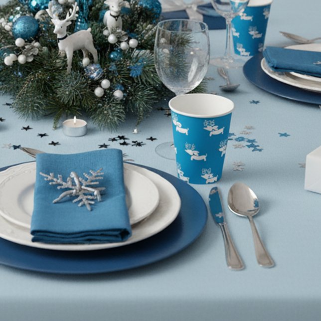 Blue Dackel Themed Party Pappbecher (Dachshund Christmas Themed Party Supplies - Blue & White)