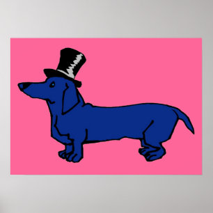 Blue Dackel Top Hat Poster