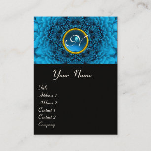 BLUE DAHLIA BLUME PETALS SAPPHIRE GEM MONOGRAM, VISITENKARTE