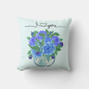 Blue Dahlia Bouquet Pillow Kissen