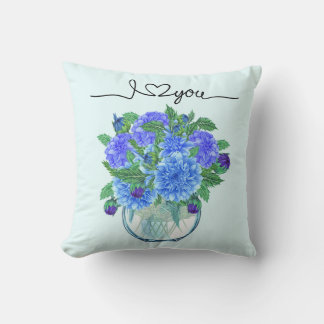 Blue Dahlia Bouquet Pillow Kissen