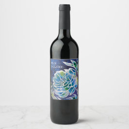 Blue Dahlia Handmade Navy Aquamarin Floral Waterco Weinetikett