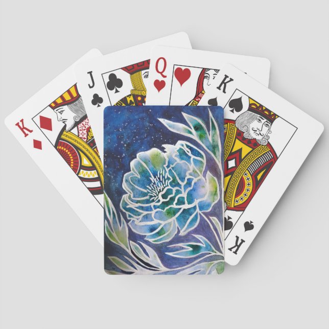 Blue Dahlia Navy Aquamarin Celestial Floral Waterc Spielkarten (Rückseite)