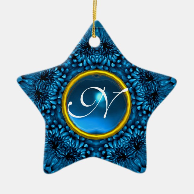 BLUE DAHLIA SAPPHIRE MONOGRAM Star Keramikornament (Vorne)